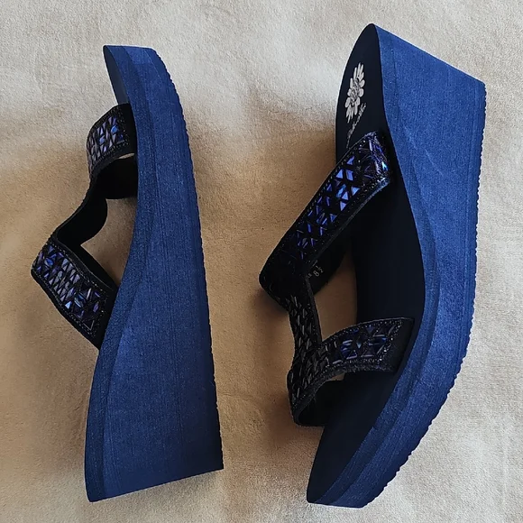 Yellow Box Navy Wedges with Shimmer Accents - Picture 3 of 11